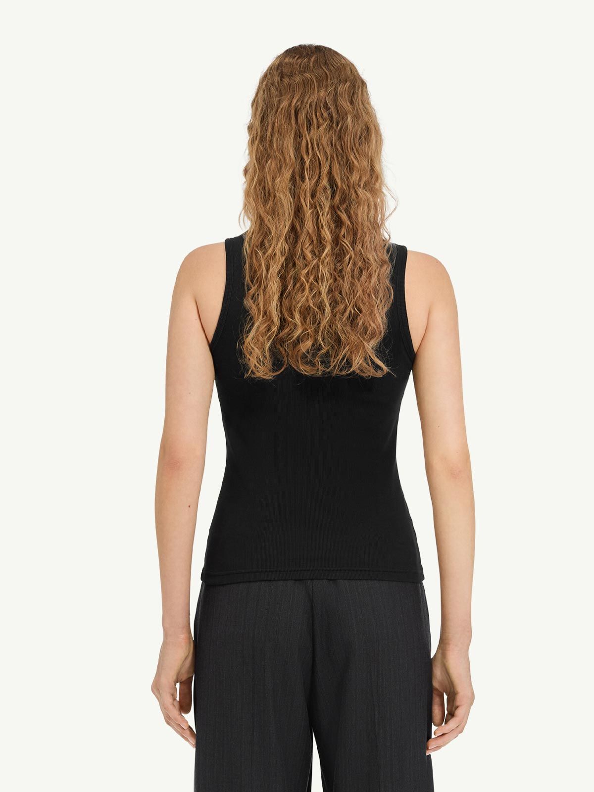 MM6 Maison Margiela ブラックタンクトップ Black Lycra Jersey Tank Top by MM6 Maison Margiela on Sale